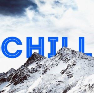 the word "chill" appearing from behind a mountain